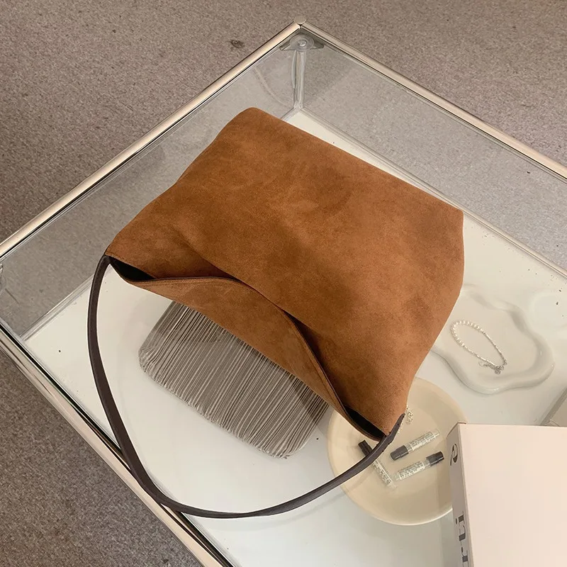 Scrub pu Leather women Axillary bags Brand design ladies handbag female hobos Shoulder bag Faux Suede tote bolsa brown totes
