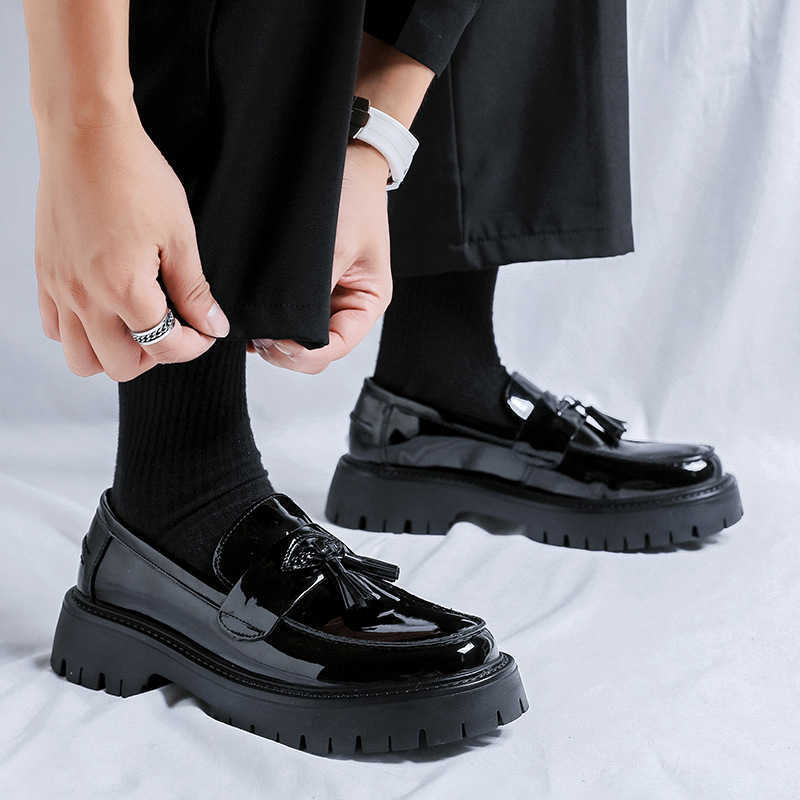 Men Dress Shoes British Small Leather Shoes For Men Thick Soled Casual Shoes Korean Style Tassel One Foot Off Formal Casual Height Hairstylist Mens Sh