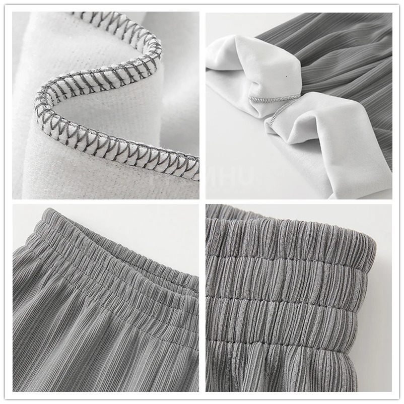 Autumn and winter warm sports pants for women casual wool lined pocket wide leg pants Korean thick waist pleated straight pants 241112