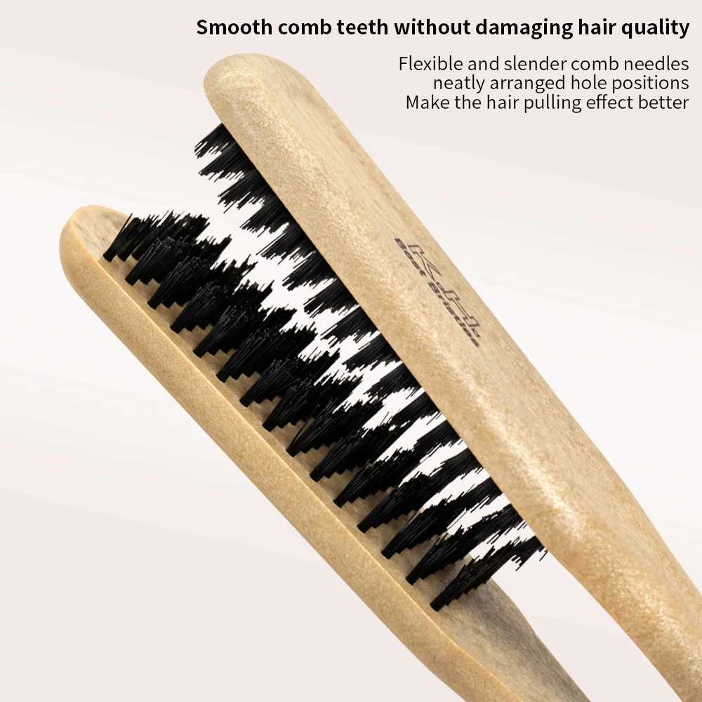 Professional hair salon wooden handle V-shaped straightener comb double brush comb anti-static styling tool W241112