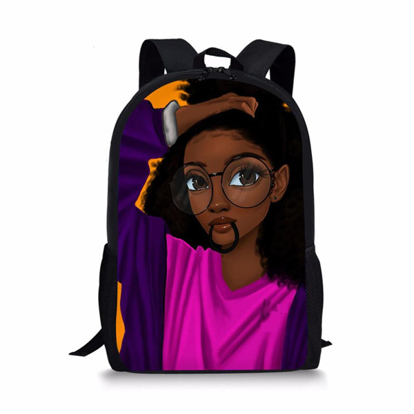 African Black Girl Pattern High Students School Bag for Teenager Backpack Travel Package Bag Shoulder Bag Women 16 Inches c1c9c