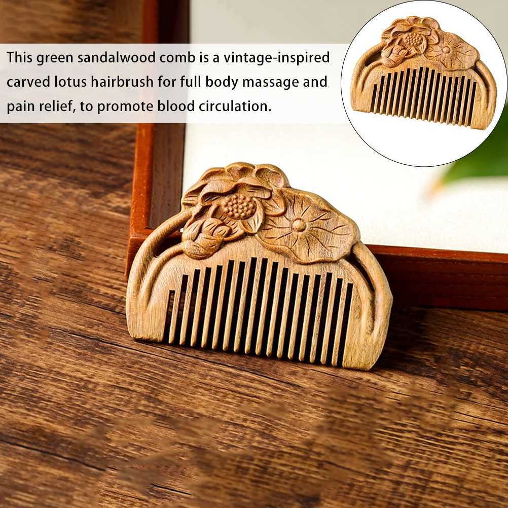 Hawthorn comb wooden skin massager Japanese style carving lotus flower anti-static hair W241112