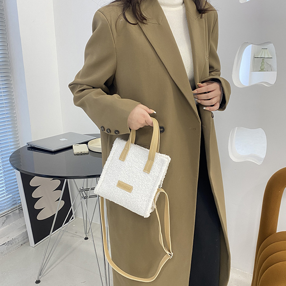 Casual Women Small Plush Shoulder Bag Lamb Wool Like Fabric Crossbody Bags Totes Ladies Cloth Zipper Purse Mobile Phone Handbag