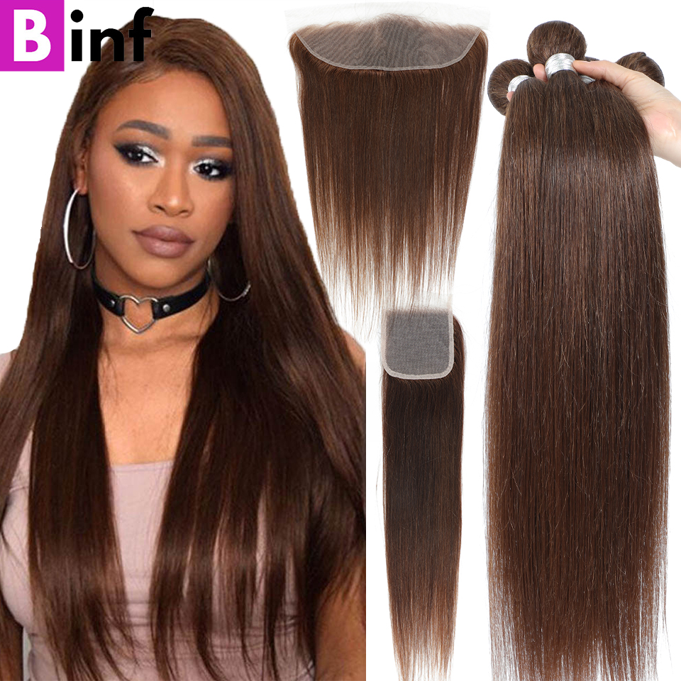 10"-40" Inches Colored Bundles With Closure #4 Brown Body Wave Human Hair Bundles With HD Lace Closure &Frontal Cheap Brown Hair 9bbd6