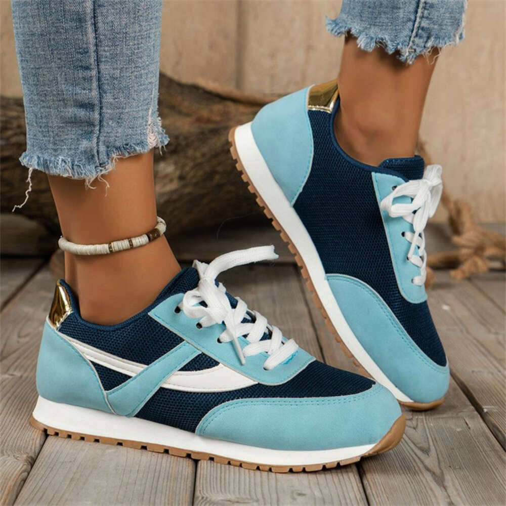 Casual for 2024 Autumn New Round Toe Tie Up Color Blocking Mesh Sports Style Women's Shoes ddmythur