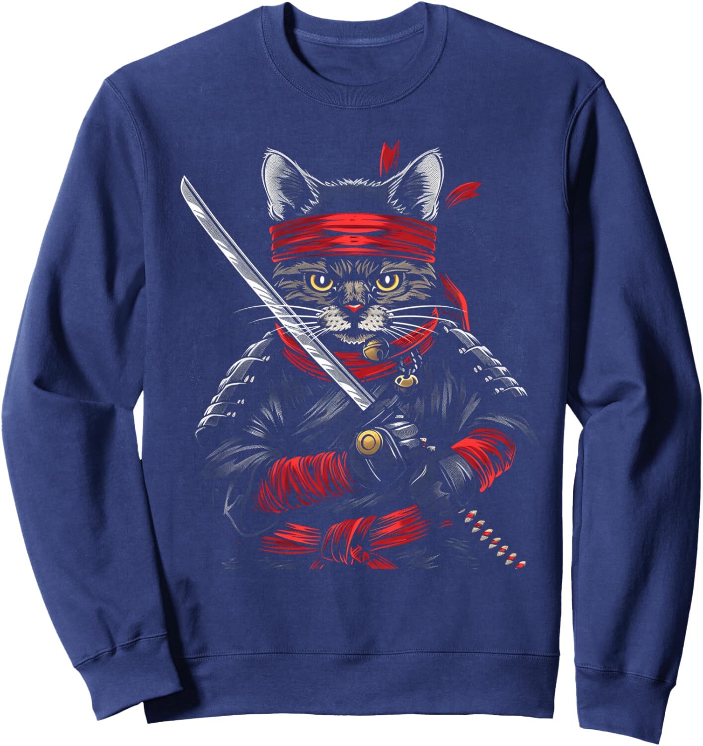 Long Sleeve Shirts for Men sweatshirt Samurai Cat Japan Warrior Kitten Anime Cat Lover Gifts Sweatshirt T shirt Tee Streetwear Casual tops clothes