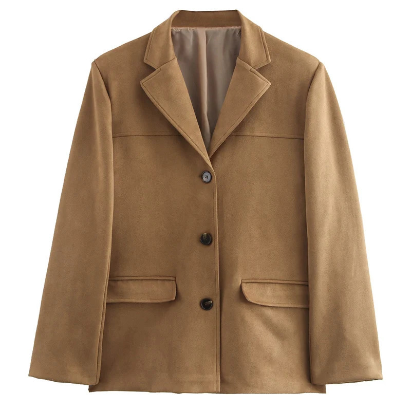 HXAO Suede Jacket Womens Blazers Office Wear Women Long Sleeve Single Breasted Outerwears Old Money Style High Quality 241112