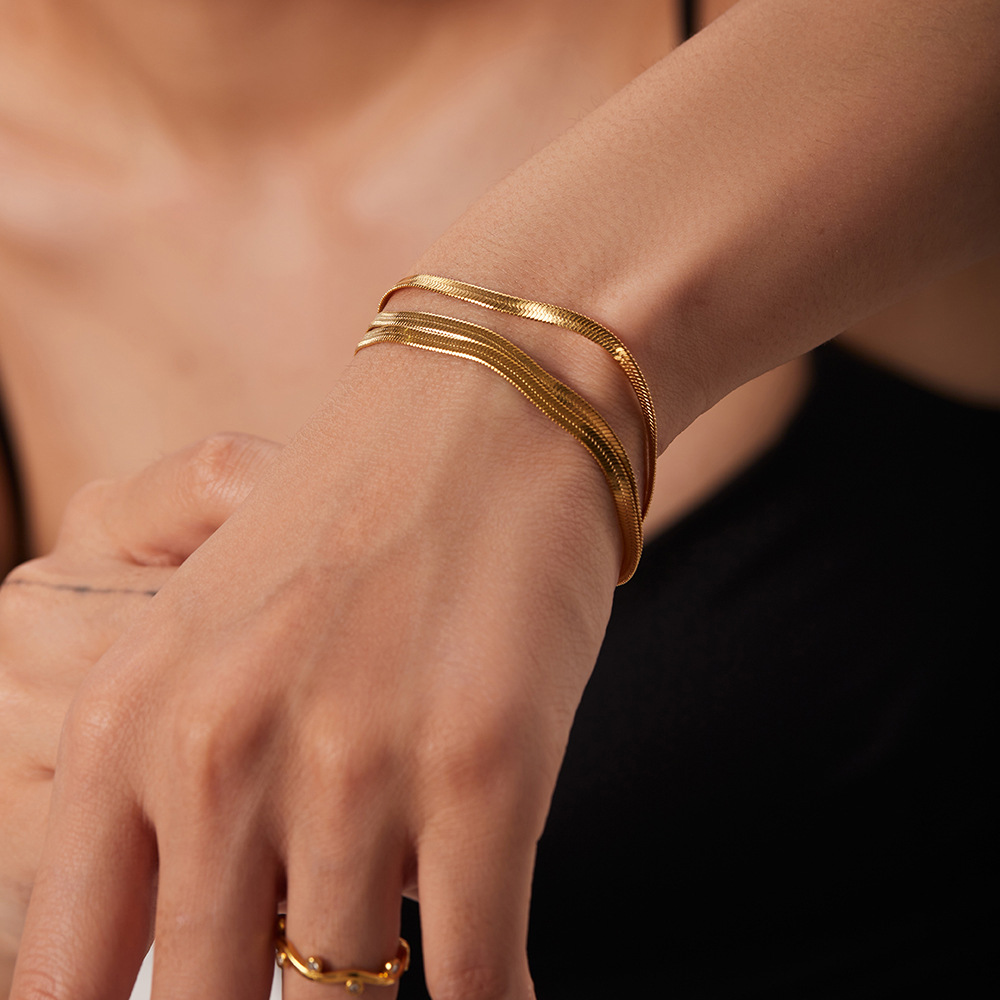 INS Retro Hand Designer Chain for Women Three Layer Titanium Steel 18K Gold Snake Bone Bracelet Free Shipping