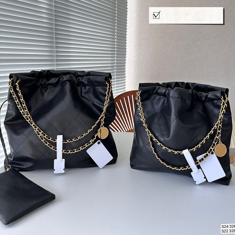 Women Designer 22 Garbage Bag Caviar/Lambskin Leather Black/Gold Metal Hardware with Coins Charm Purse Diamond Matelasse Chain 31/35cm Large Tote Shoulder Handbag