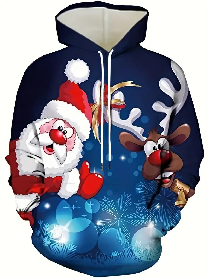 Funny Christmas Mens Hoodies Santa Claus Print Causal Sweatshirt For Men Hooded Shirt Casual Pullover Clothes Clothing 241111