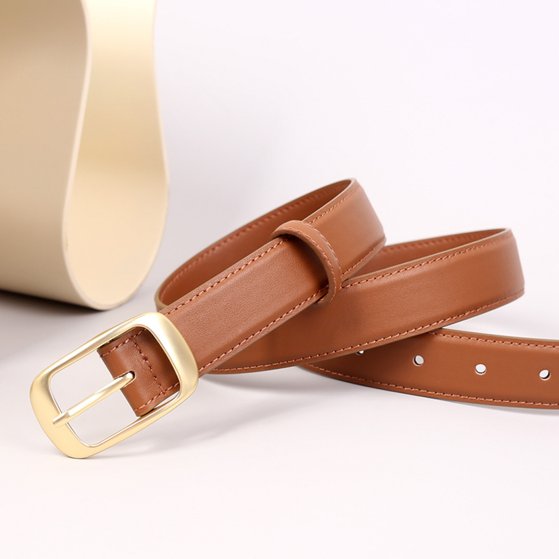 Famicare Soft Cowhide Ladies Real Genuine Leather Cowskin Pin Belt Waistband for Girls Women Metal Buckle Fashionable 81af1