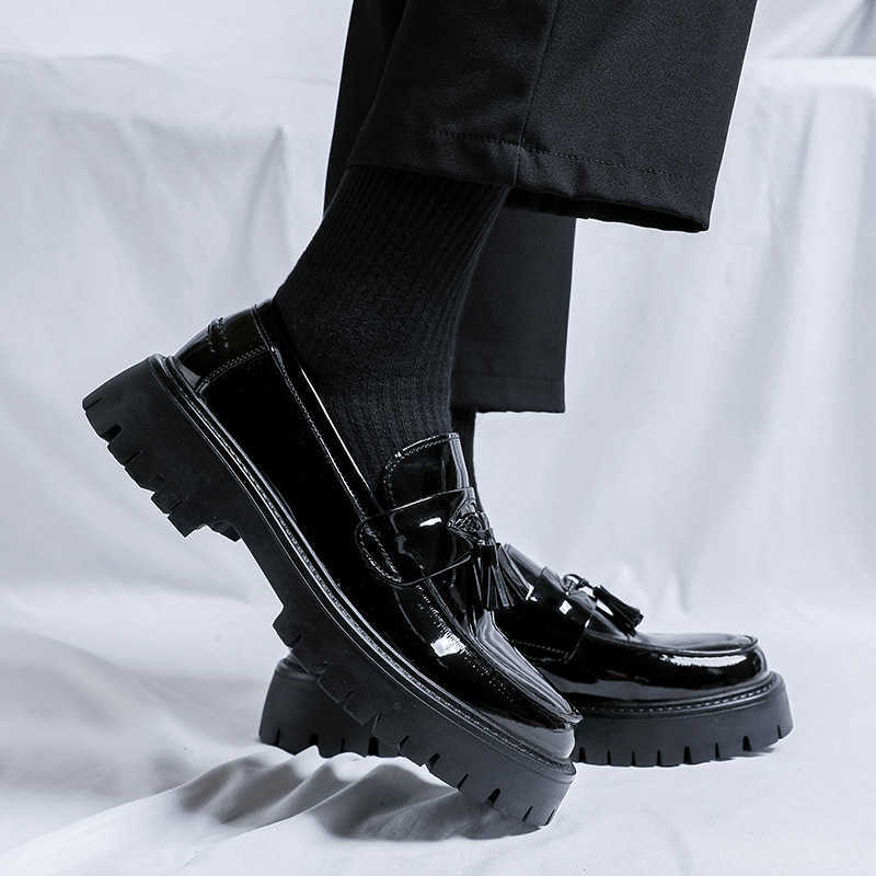 Men Dress Shoes British Small Leather Shoes For Men Thick Soled Casual Shoes Korean Style Tassel One Foot Off Formal Casual Height Hairstylist Mens Sh