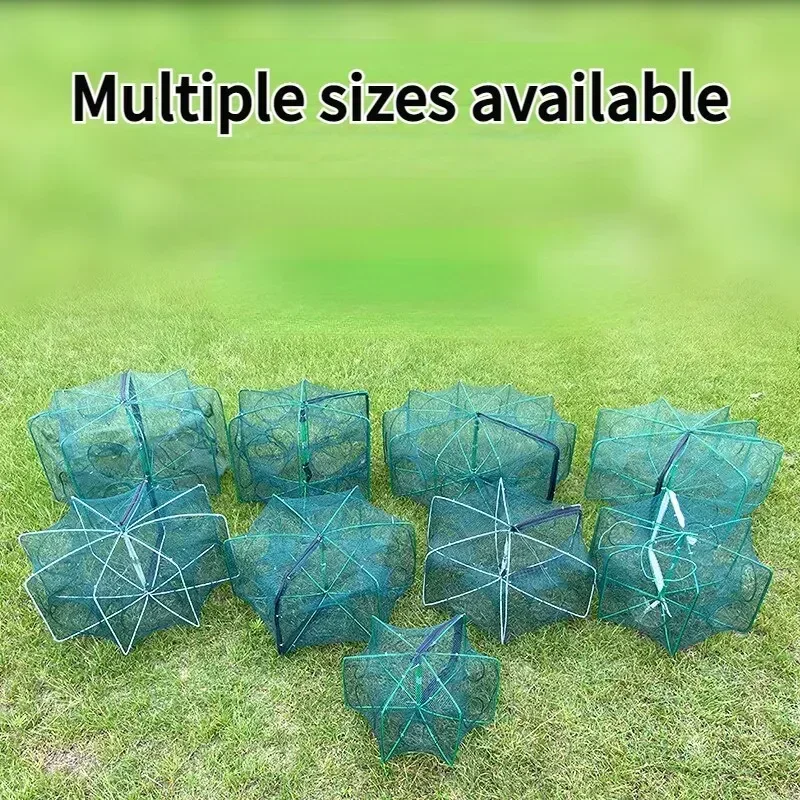 Fishing Net Mesh Folded Hexagon Octagon 6 Holes Fish Shrimp Automatic Trap Crayfish Catcher Fish Network Baits Cast Mesh Trap