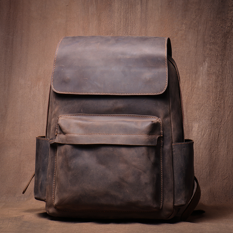 LUOKIR High Quality Genuine Leather Backpack Vintage Crazy Horse Cowhide Travel Bags Computer Knapsack For 15 Inch Laptop 8fa6c