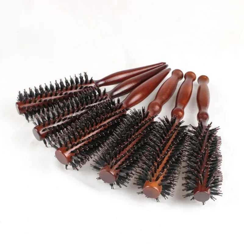 6 styles natural bristle brush circular brush wooden handle circular bucket brush curling brush curling styling tool W241112