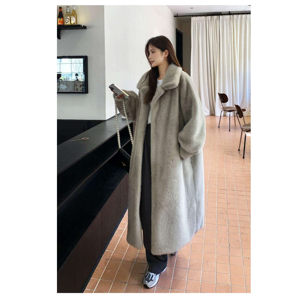 shanshi fur coat women Extended winter faux mink fur coat women's loose and thick collar clothes