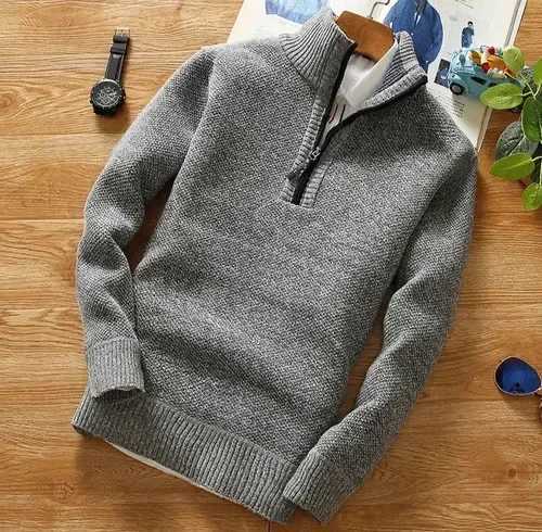 Customized Winter Mens Wool Thick Sweater Half Zipper Turtle Neck Warm Pull High Quality Mens Ultra Thin Knitted Wool Sweater W2411111