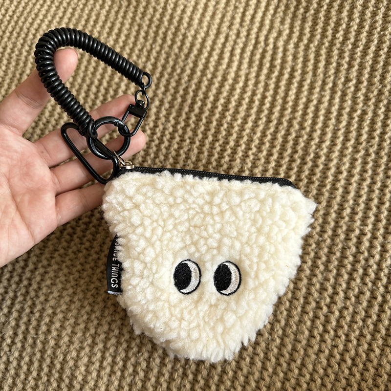 Small Cute Item Minority Storage Bag Rice Ball Coin Purse Zipper Plush Small Wallet With Lanyard Student Bag Pendant smile