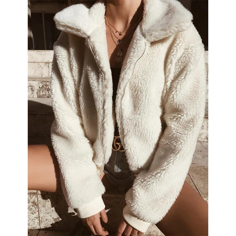 Autumn and Winter Womens Teddy Bear Wool Hoodie Fashion Solid Color Zipper Collar Casual Loose Long Sleeve Warm Coat S-3XL 241112