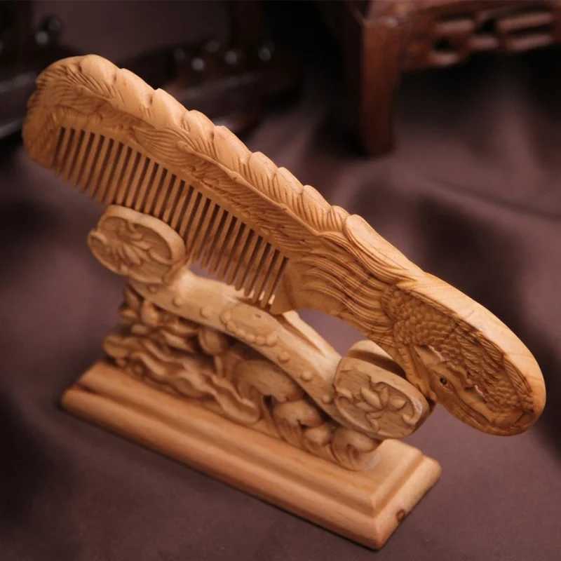 Massage hair comb handmade decoration carved patterns scalp health comb hollow outdoor portable girl gift natural peach wood comb W241112