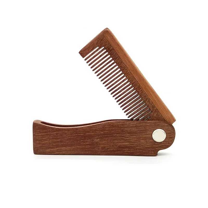 Foldable beard comb natural wood portable barber natural beard brush comb clipper facial cleaning and styling tool W241112