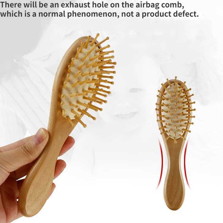 Portable baby wooden brush natural soft wool comb head care soft massage brush baby hair comb used for newborn bath products W241112
