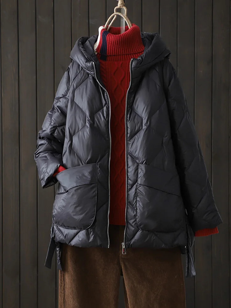 Winter Womens 90% White Duck Down Jacket Casual Loose Fashion Jacket Hooded Puff Jacket Short Light Warm Parka 241112