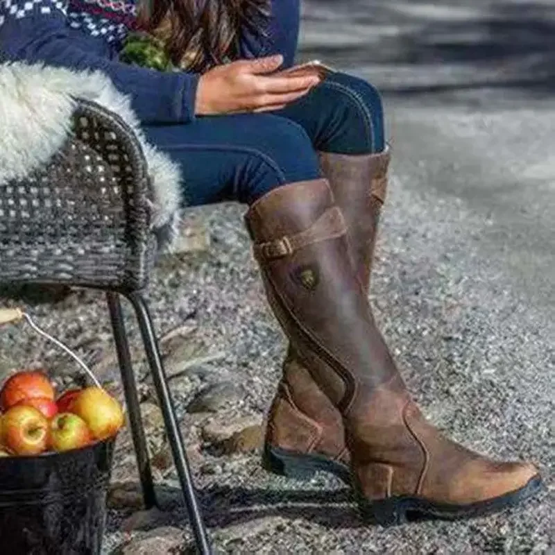 Western Fashion Women Boots Winter Knee Heels Quality Suede Long Comfort Square Botines Mujer Thigh High Boot Botasd45 c502