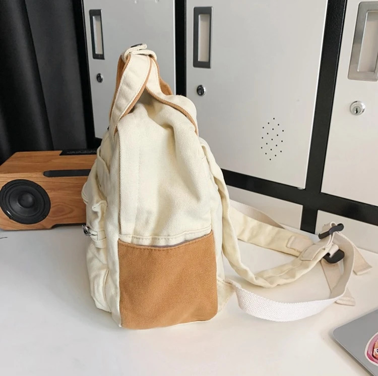 Korean style canvas textile small backpack youth Harajuku fabric school Kawaii Emo Ita style patch work Knapsack 241111