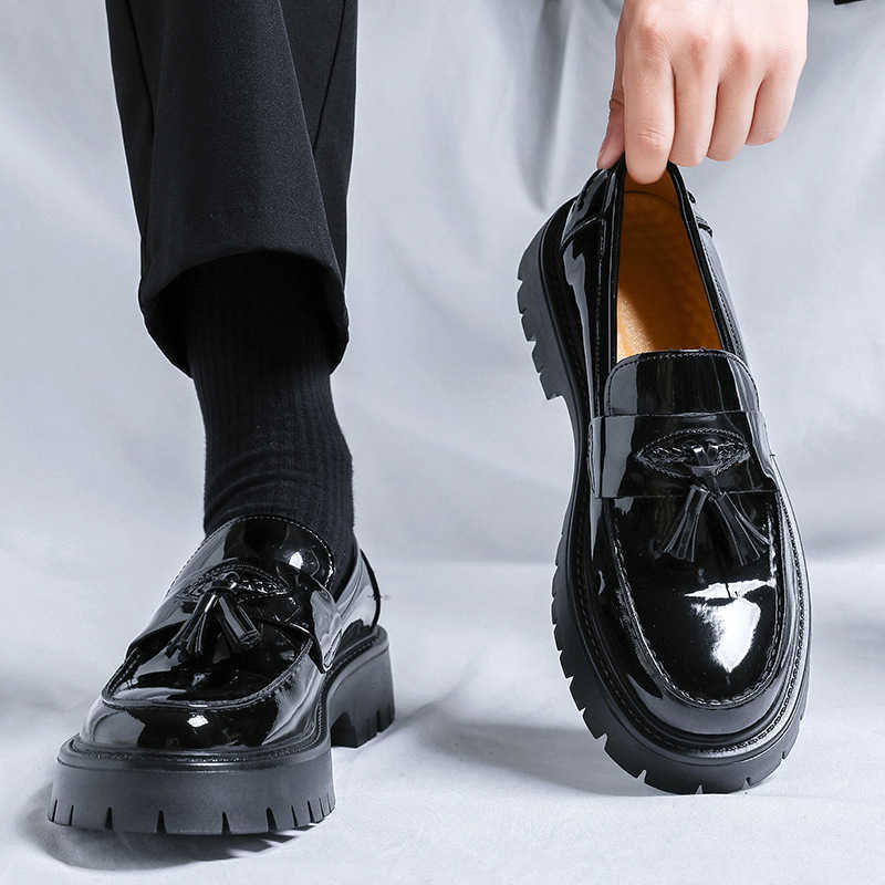 Men Dress Shoes British Small Leather Shoes For Men Thick Soled Casual Shoes Korean Style Tassel One Foot Off Formal Casual Height Hairstylist Mens Sh