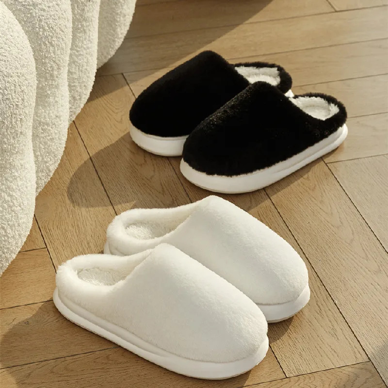 Winter Plush Slippers Women Soft Platform Fluffy Slides Casual Flats Men Comfort Couples Concise Anti Slip Bedroom Shoes 241112