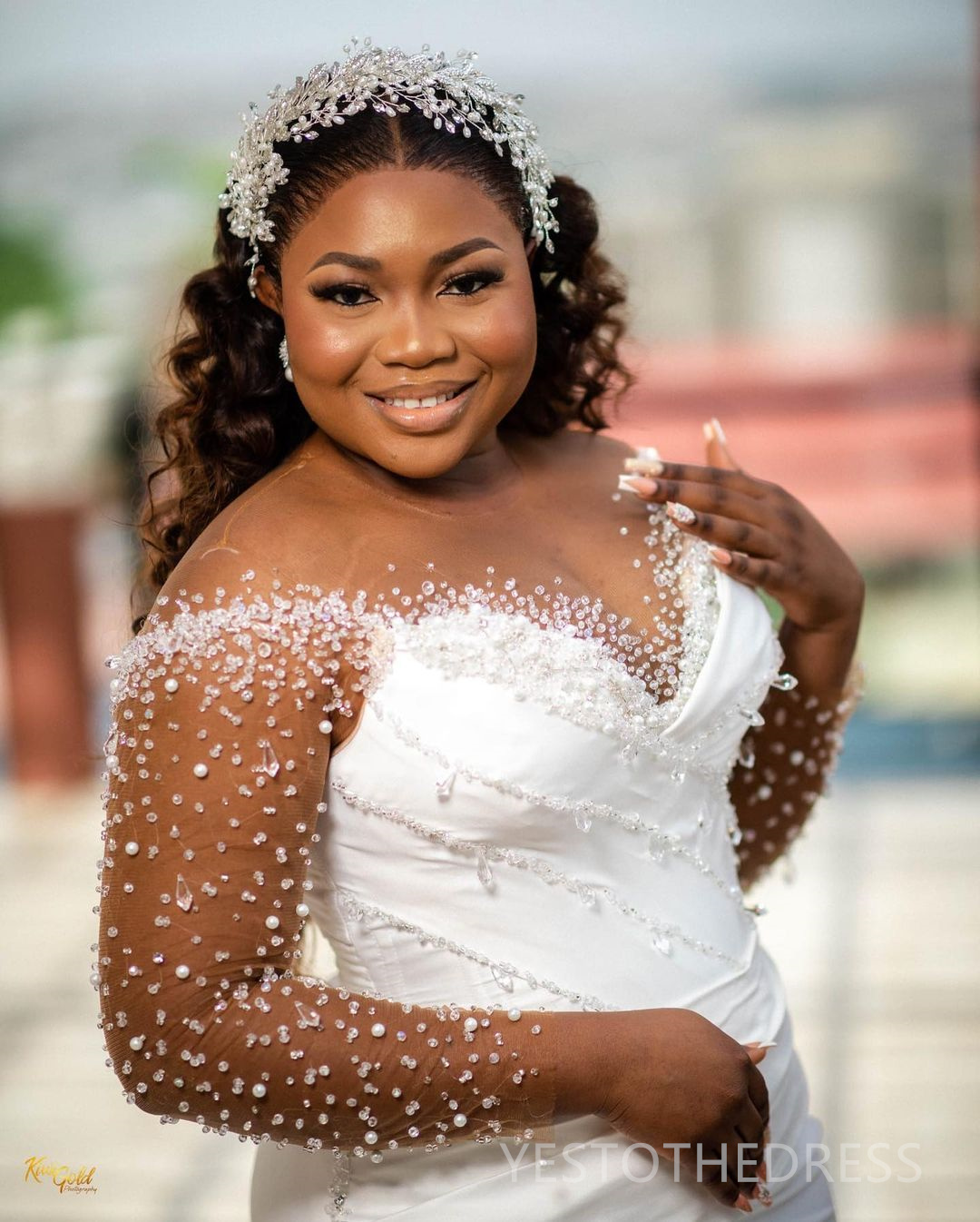 2024 African Wedding Dress Bridal Gowns Plus Size Mermaid Wedding Gowns Sheer Neck Long Sleeves Beaded Crystals Lace Gowns For Nigeria Black Women Mar