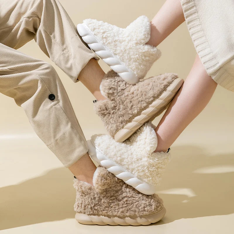 Cotton slippers for womens autumn and winter home use indoor plush bags with warm heels for external wear 241112