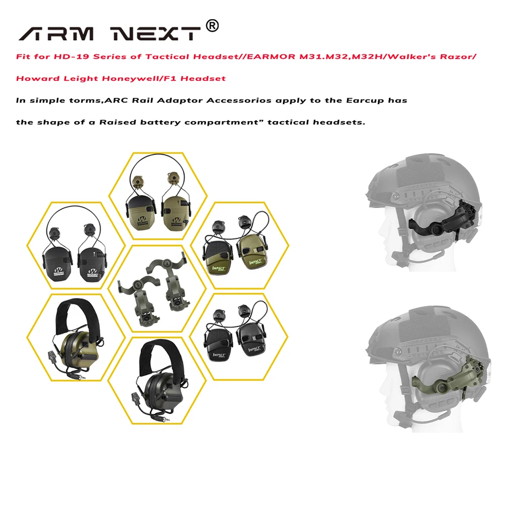 ARM NEXT Tactical Headset Military Hunting Shooting Noise Cancelling Headphones for FAST Helmet Wendy M-LOK ARC Headset