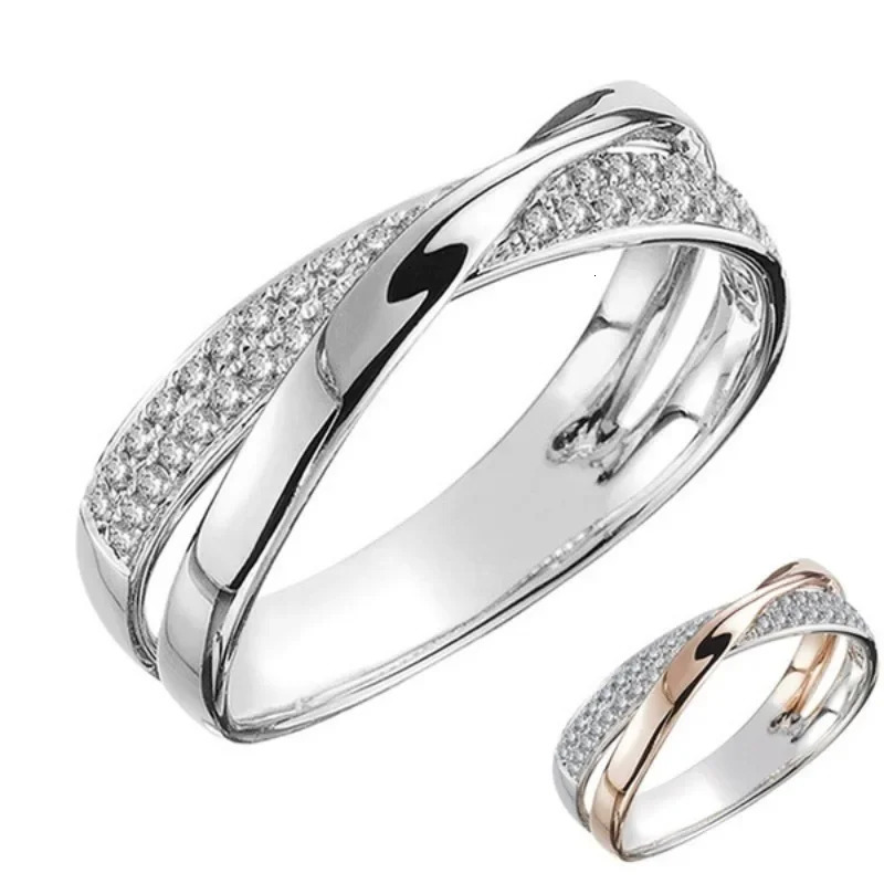 est Stainless Steel Two Tone X Shape Cross Ring for Women Wedding Rose Gold Color Trendy Jewelry Rings Anillos 241112