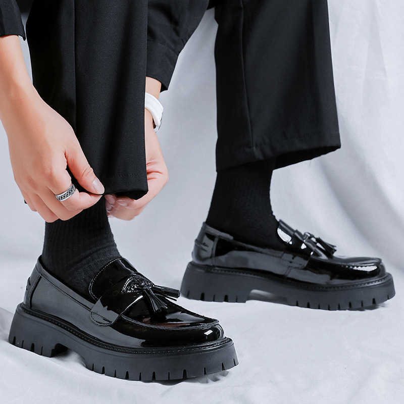 Men Dress Shoes British Small Leather Shoes For Men Thick Soled Casual Shoes Korean Style Tassel One Foot Off Formal Casual Height Hairstylist Mens Sh
