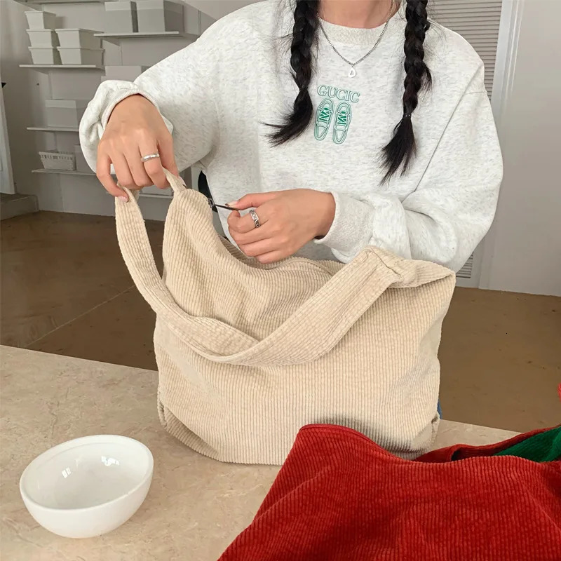 Hylhexyr Womens Crossbody Messenger Bag Large Capacity Shoulder Bags Casual Corduroy Tote Handbag Solid Color With Zipper 241111