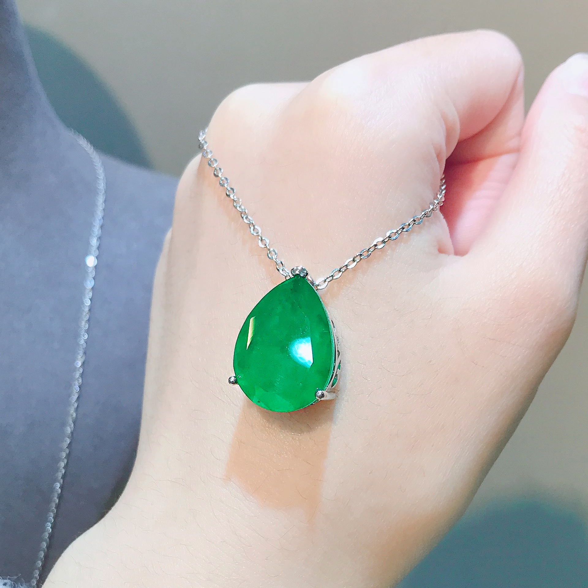 Sier Water-drop Shape Paraiba Tourmaline Gemstone Earrings Necklace Set for Women Temperament Ladies Trendy Vintage Jewelry 02d0c