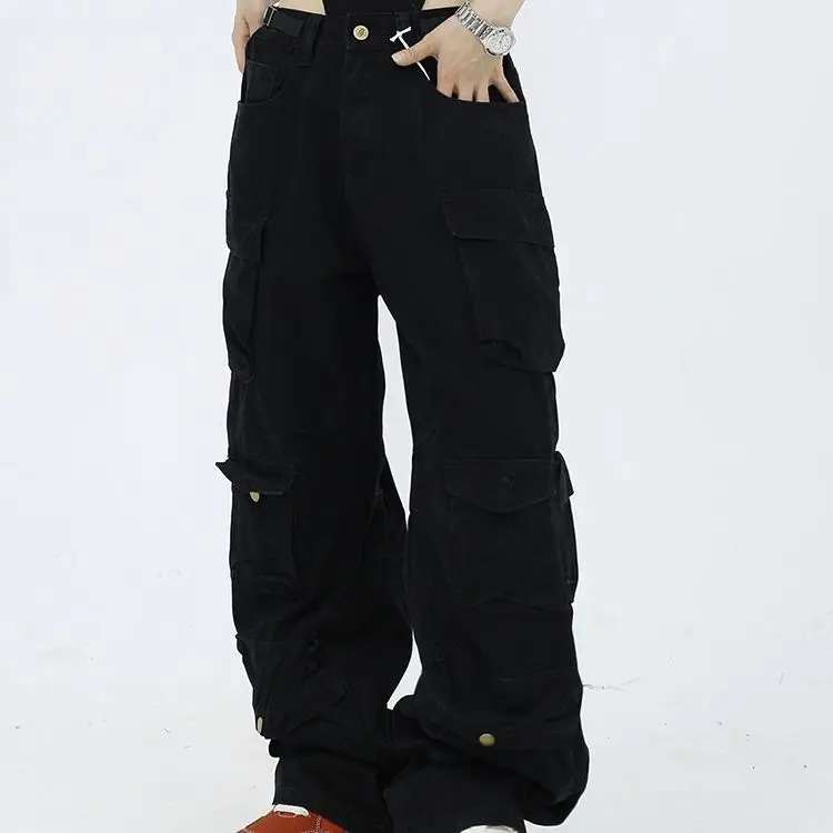 Y2k Multi-pockets Straight Baggy Cargo Pants for Men Pantalones Hombre Black Overalls Streetwear Loose Casual Trousers Oversized 241112