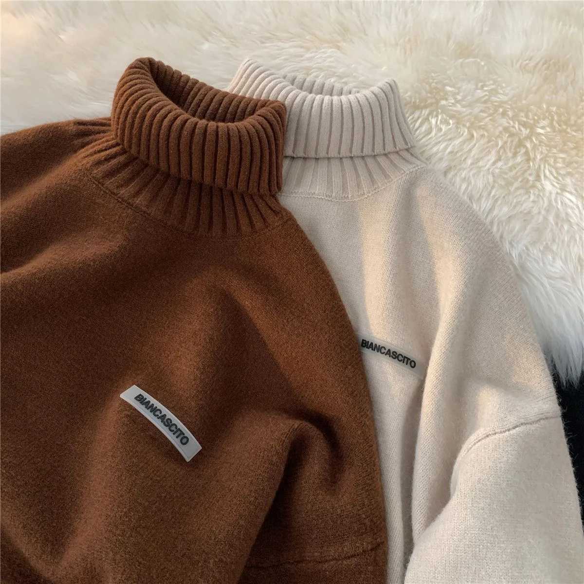 Winter Turtleneck mens printed sweater oversized knit warm and fashionable high-quality Korean mens floral top W2411111