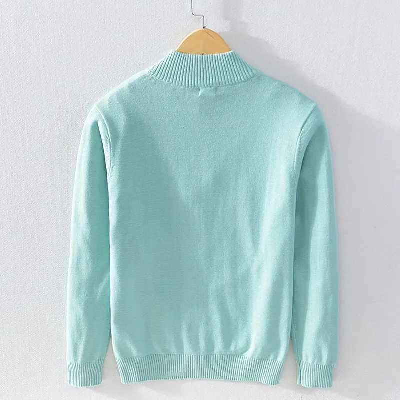 100% pure cotton mens sweater autumn and winter turtle collar half zipper zipper floral knit Korean popular spring skydiving clothing W2411111