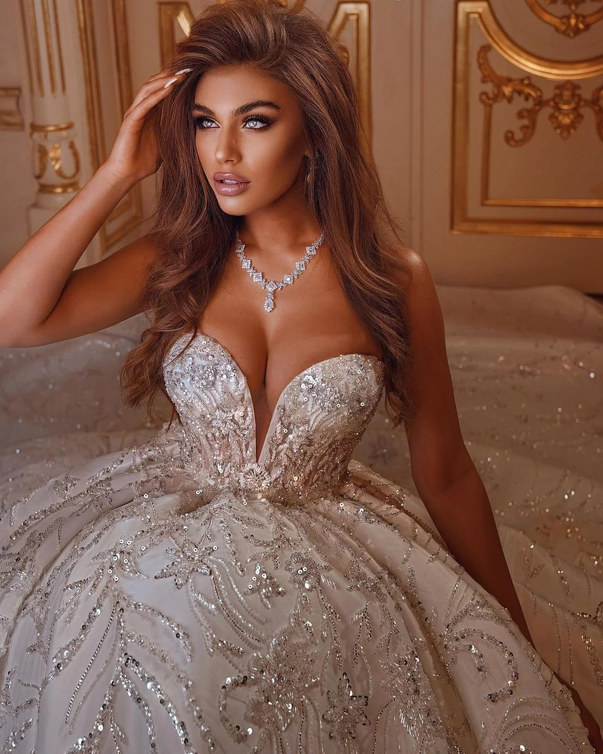 Ball Wedding Dress Sheer Neck Removable Sleeves Bridal Gown Appliques Sequins Detachable Train Dresses Custom Made vestidos de novia