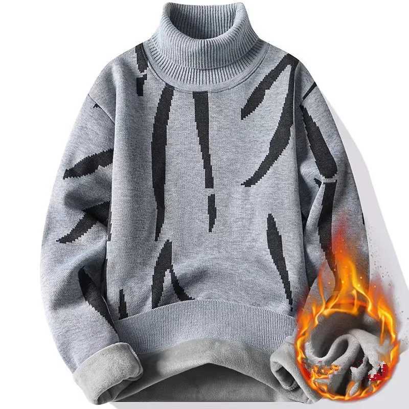 Mens winter turtle neck sweater knitted wool warm fleece mens fashionable slim fit knitted turtle neck fleece sweater casual top W2411111
