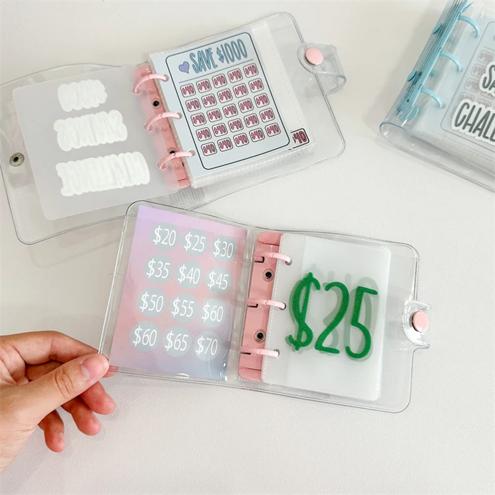 1000 Savings Challenge Binder Waterproof PVC Envelope Mini Budget Binder Notebook Cash Saving Stationery