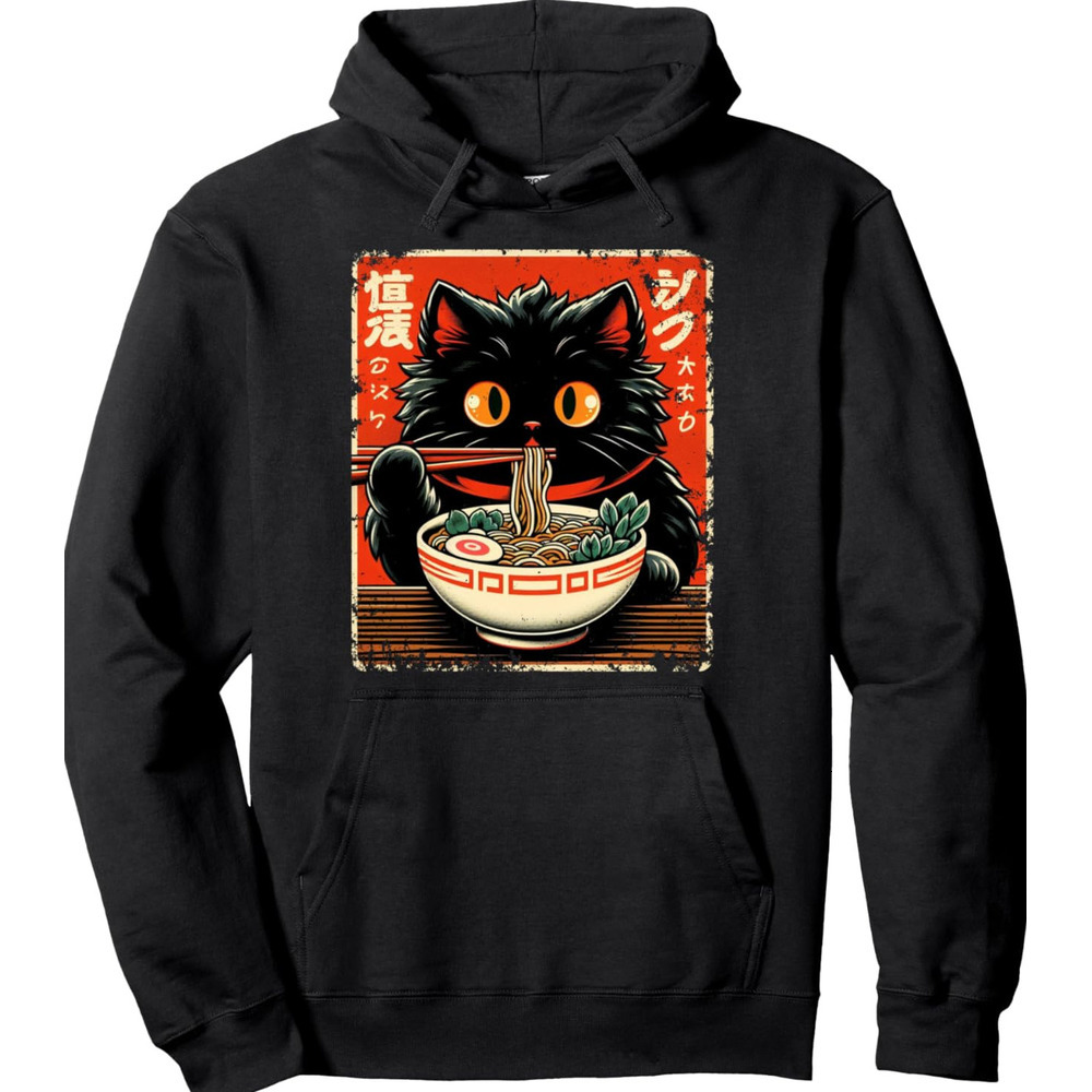 Hoodie for Mens Womens Cat Ramen Noodle Japanese Anime Manga Kawaii Asian Culture Pullover Hoodie Graphic Hoodies sweatshirt