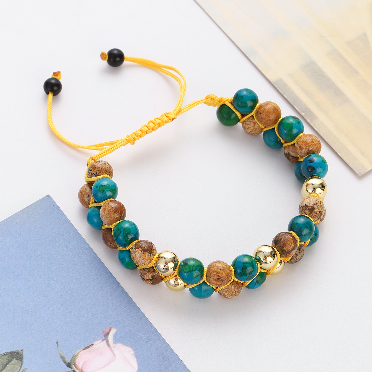 Men Picture Jasper Bracelets Natural Stone Beaded Braided Bracelet Bangles Yoga Double Layer rame Chakra Healing Jewelry 53a29 5 ea506