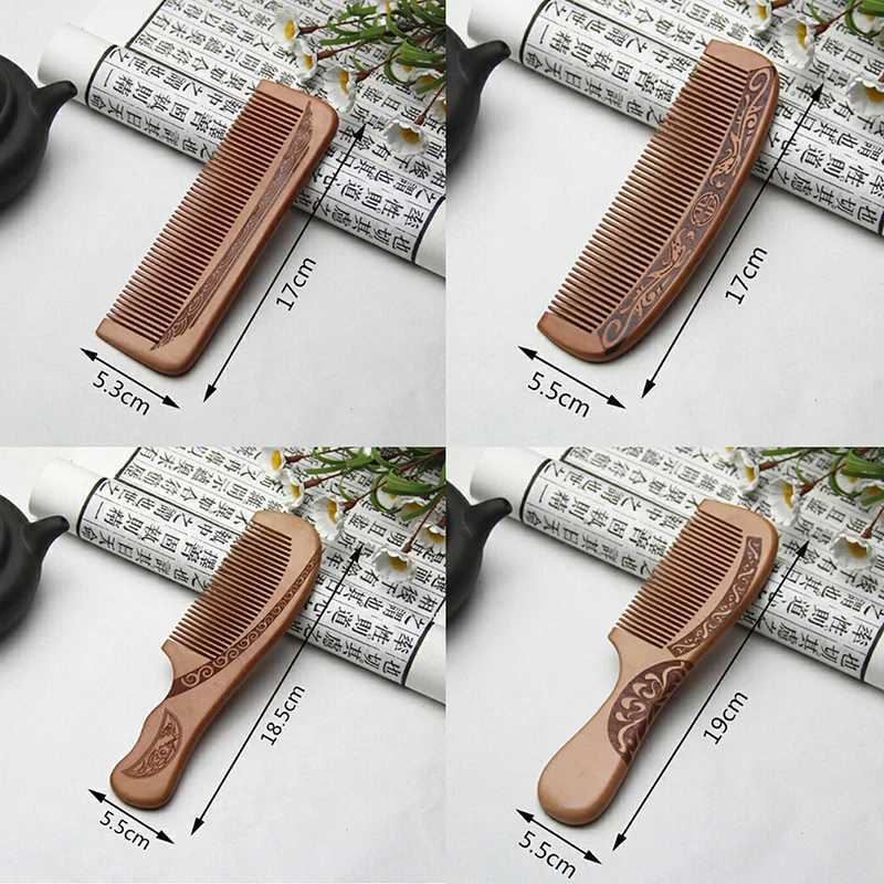 Natural peach wood comb closed teeth anti-static head massage hair health tool W241112