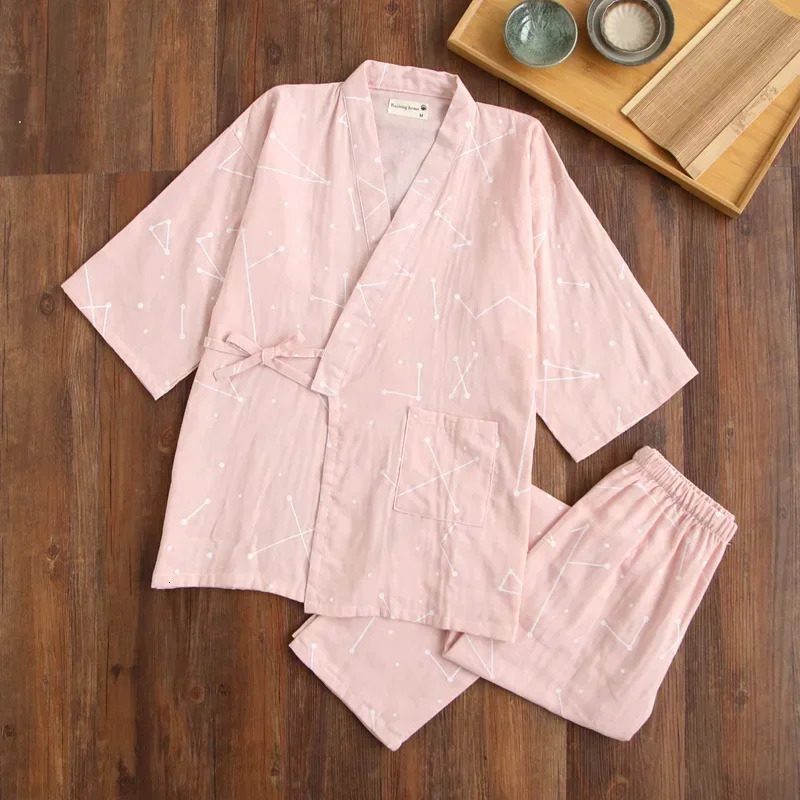 VIP Seven Sleep Japanese Kimono and Pajama Set for Women Spring and Autumn 100% Cotton Home Furnishings Cute and Adorable 2-p 241112