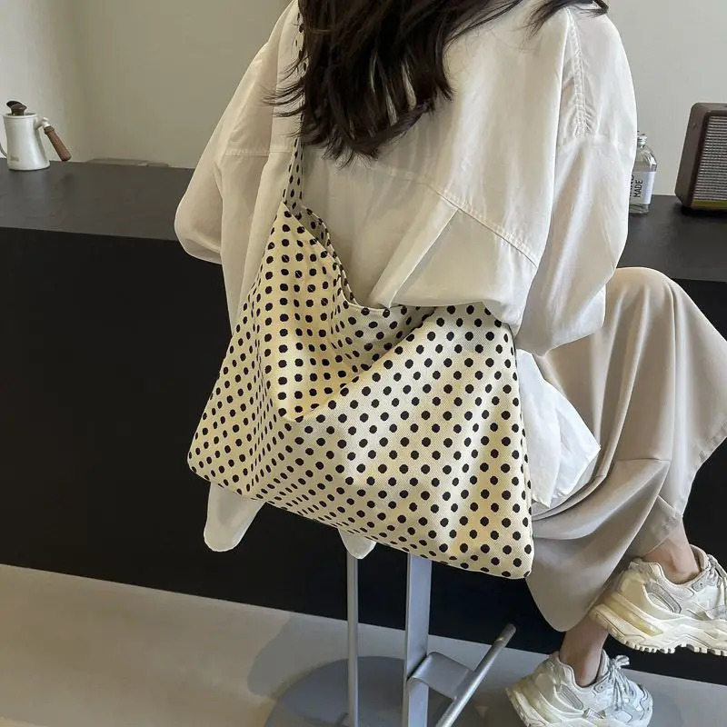 Korean Fashion Dot Canvas Bag Large Capacity Single Shoulder Messenger Bag 241111