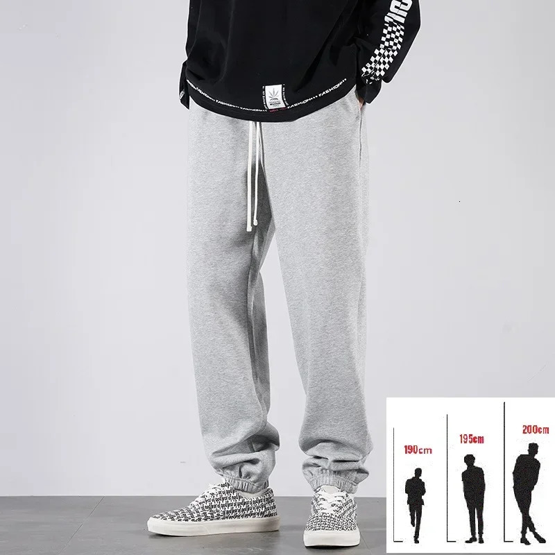 Men Big Tall Sweatpants Extra Long Length Sports Jogger Male Winter Fleece Sweat Pants Black Cotton Stretch Elastic Waist 200 cm 241112